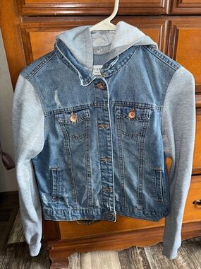 Ci Sono Blue Denim Jacket with Gray Hood & Sleeves